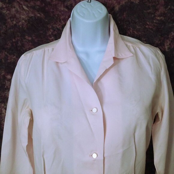 Vintage 60s Blouse Fitted Top Lady-10/12 Collar Semi-Sheer Cufflink Surgeon LSL - Picture 4 of 12